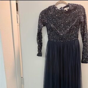 Sparkling Long Sleeve Navy Dress